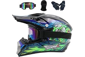 HELMYEZETT MTB Helm Fullface Downhill Motorradhelm Kinder, Jugend Herren Crosshelm Erwachsener Motocross Für Quad Enduro ATV Schutzhelm Mountainbike Bergbuggy Sport Schutz, Mit Handschuhe Brille