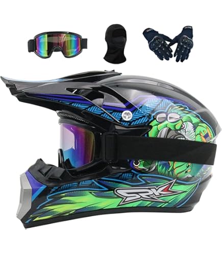 KILCVEM Motorcycle Helmet Kids Motocross Helmet Set Unisex Fullface