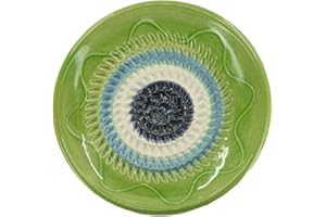 Kaladia Assiette à râper en céramique, pour le gingembre, le parmesan,etc., en vert clair et bleu, diamètre : 12 cm, fabriquée à la main et peinte à la main, fabriquée en Espagne