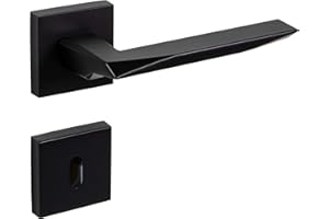 JUVA Türklinke Antik Türbeschlag schwarz | 1 Paar Türgriffe auf eckiger Rosette für Innentüren - PRISMA 1351 | BB-Buntbart | Griff schwarz matt | Design Türgarnitur Zimmertür mit Befestigungsmaterial