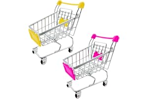 2 st mini kundvagn, minivagn, mini shoppingvagn, leksak shopping livsmedelskorg, för docka skrivbordsdekor sminkhållare rack