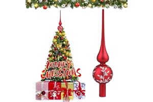 Hukermoon Czubek choinkowy, szczyt choinki 26 cm, szklany czubek choinki, choinka bożonarodzeniowa, nakładka na choinkę (matowa czerwień)