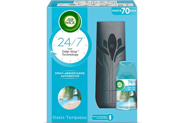 Air Wick Freshmatic 1 enhet och 1 automatisk sprayluftfräschare påfyllning, Turquoise Oasis Scented Essence, Travel from Home Collection