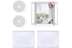 SacJkt 2 Pack Self Adhesive Window Fly Screen, DIY Adjustable Insect Mesh Curtain, Transparent Insect Screen with 2 Rolls Tapes, for Various Windows (White)