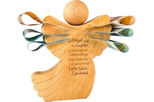 ‎CASA VIVENTE Engel Figur aus Holz, Schutzengel mit Gravur, Holzengel Dekofigur, Geldgeschenk für Mädchen und Jungen, Taufgeschenk, Holz Deko Engel, Geschenke zur Geburt, Holzfiguren Dekoration, Engelfigur