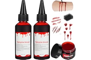 Alaoo Zestaw sztucznej krwi, 6 szt., zestaw do makijażu sztucznej krwi na Halloween, z naklejkami na blizny, realistyczny efekt specjalny, do teatru wampirów, zombie, efekty specjalne, realistyczna