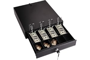 GENRICS Trintion Cash Register Drawer POS Cash Register Drawer 4 Bills and 5 Coins Heavy Duty Removable Cash Tray Till 33.5x38x8cm