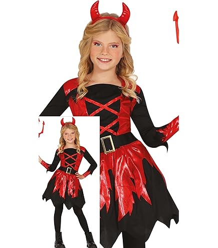 Kinderkostüm ‚Little Lil Devil‘ Von Amscan – Für Kinder 10-12 Jahre, Unisex, Inkl. Kleid, Halsband, Gürtel & Stirnband