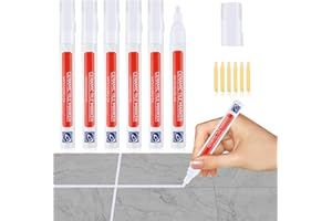 TIRYNS 6Pièces Stylo Joint Carrelage Blanc Stylo de Carrelage à Coulis Marqueur Joints Imperméable Grout Pen avec Pointe de Rechange Pour Restaure Joints Carrelage Murs Carreaux Mur Plancher de Salle de Bain