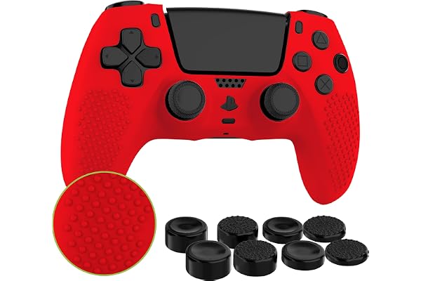 MyGadget Housse Silicone Compatible avec Manette PS5 - INCL. 8 Capuchons pour Joysticks (Petits | Grands) - Coque pour PlayStation 5 Dualsense Wireless en Rouge