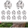 JIZZU 12Pcs M3 Cable Clamps Heavy Duty, 304 Stainless Steel U Bolts Wire Rope Clamps, Support a Load of 300 Tons, Metal Cable Crips for Garden Fences Cable Rope