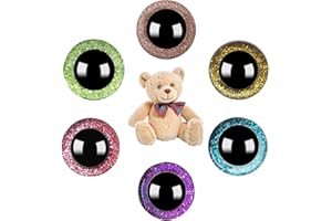 24 Pièces 30 mm Yeux de Securite,Dancepandas Flash Sécurité Yeux 6 Couleurs,Yeux Crochet en Paillettes Plastique Grand,avec Rondelles pour Marionnettes en Peluche Poupée