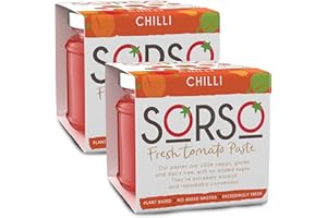 SORSO Chilli Tomato Paste 2x220g | Vegan, No Added Sugar, Gluten-Free | Natural Italian Recipe | Made in London | Use for Pizza, Pasta, Ketchup, Dip or Soup | 28kcal - 98% Vine Tomatoes