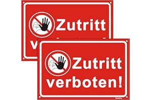 ‎GOODVIA Goodvia Schild Zutritt Verboten 20 x 30 cm Kunststoff Schild mit Selbstklebend Warnhinweis Betreten verboten - geeignet Türen Räume Grundstücke Wohnanlagen Hinweisschild