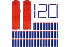 GERUI Zestaw 2 akcesoriów do pistoletów Soft Bullet - kompatybilne z 18 klipsami, szybkie ładowanie, 120 sztuk 7,2 cm, pusta główka Eva Elite, zabawka, miękka kulka