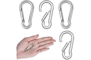 PUBIAO 4 PCS Carabiner Heavy Duty 304 Stainless Steel M6 Carabiner Snap Hook Gauge Steel Carabine Swivel Spring Clip for Outdoor Hiking Camping Fishing (Not for Climbing)