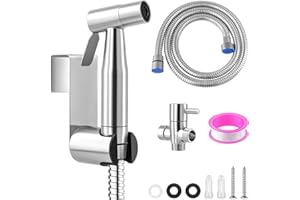 ECHOBUY douchette wc, Toilette Douchette à Main Bidet en Acier Inoxydable, Pulvérisateur de Bidet à Main - avecTuyau et Support y Vanne 3 voies (1/2") parfait Pour Hygiène Personnelle et Toilette