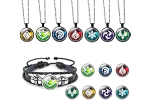 Ubephant Genshin Impact Halskette und Armband Set - 15-teiliges Merch Schmuck mit Spielelement Abzeichen - Anime Geschenk