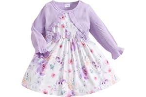 puseky Vestido Bebé Niña Floral Imprimir Vestido de Manga Larga Arco de Empalme Bebé Niñas Vestido de Princesa para Boda Fiesta de Cumpleaños