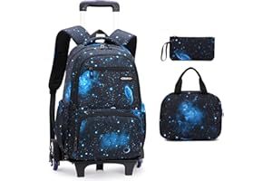 VOICI ET VOILA Mochilas Escolares con Ruedas Niño Trolley Carro para Mochilas Escolares Niñas Grande Bolsas Escolares 6 Ruedas Trolley Bag Mochilas Infantils Azul 31x16x45cm