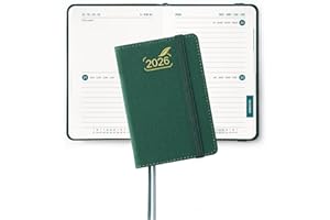 BEZEND Mini Agenda 2026 Bi-Giornaliera Tascabile 12 x 8 cm, 2 Giorni per Pagina (1 Settimana su 4 Pagine) - B7 Diario Piccola da Gen a Dic 2026, Copertina Rigida in Pelle PU, Verde Foresta