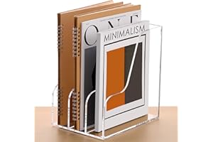SANRUI Acrylic Desk File Organizer, 3 Vertical Compartments Clear Magazine File Holder Workspace Document Sorters, Folder Rack for Office Accessories Organization Storage 8.66''x6.5''x 9.65''