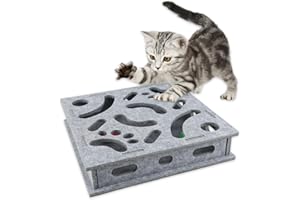 Lvjkes Interaktives katzenspielzeug, katzenspielzeug selbstbeschäftigung Labyrinthkasten, Einlegen Ball und Leckerlis, Interaktives Sichtfenster, Krallenwetzen Intelligenzspielzeug für Katzen, Grau