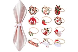 RUOVXWU 12PCS Portatovaglioli Natalizi Anelli tovagliolo Metallo Oro Portatovaglioli Fibbia per Fermatovaglioli Natalizi per Festa di Nozze Cena di Natale Decorazione della Tavola