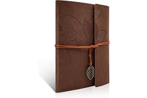 Joy & Inspiration Cuaderno de Pu Piel Marrón A5 de Piel Vintage Rellenable Encuadernado Bonito Diario de Viaje Diario Cuaderno de Anillas Cuaderno de Bocetos (80 Hojas / 160 Páginas)