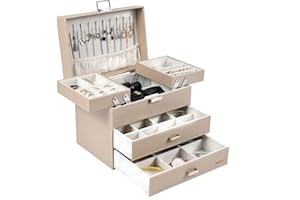 Dajasan Portagioie Donna da Camera a Quattro Strati con Due Cassetti, Porta Gioielli da Comodino e Organizer Gioielli Elegante e Pratico per San Valentino, Natale e Festa della Mamma