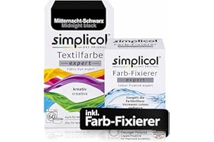 ‎SIMPLICOL simplicol Textilfarbe expert + Farbfixierer Kombipack, Mitternacht-Schwarz 1718: Farbe für Waschmaschine oder manuelles Färben