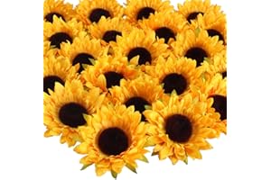 HUAESIN 24pcs Künstliche Sonnenblumen Kunstblumen Kopf 9cm Sonnenblumen Seidenblumen Sunflowers Plastikblumen Deko für Hochzeit Party Tischdeko Fotografie DIY Handwerk Dekoration