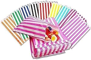 QTPACK 5" x 7" Mixed Assorted Colours Candy Striped Sweet Paper Bags | Pack of 100 | Wedding Buffet Favour Cake Gift Pick n Mix Shop