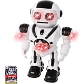 Giffy/Oyuncak Disk Atan Robot Pilli Işıklı Ve M&uuml;zikli 25 Cm Dev Robot Eğlenceli Etkileşimli Sesli Ve Hareketli Robot (Siyah)