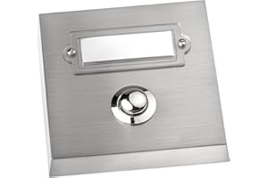 ‎HUBER HUBER Aufputz Klingeltaster 1-fach aus Echtmetall - Türklingelknopf mit Namensschild - Haustürklingel Aufputz - Klingelschalter, Klingel