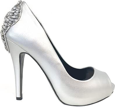 SPUNTATO QUEEN DIAMONDS argento decolte cerimonia donna tacco ALTO PLATEAU  particolare con cristalli elegante scarpe matrimonio shoes silver woman  décolleté high heel elegant crystals wedding ceremony : Amazon.it: Scarpe e  borse