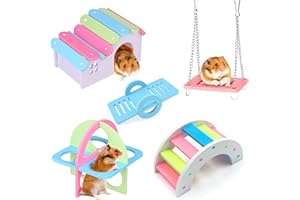Nynelly 5 Pièces Jouets pour Hamster pour Hamster, Souris, Gerbille, Chinchilla Accessoires d'Habitat avec Jouets Sportifs à Grimper,Comprend Maison de Hamster, Pont Arc-en-Ciel, Balançoire à Bascule