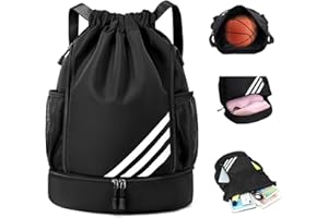 JSNOM Sacca sportiva da donna e uomo: zaino con coulisse, impermeabile, grande con tasca esterna, chiusura lampo, tasca interna per adolescenti, ragazzi e ragazze (nero)