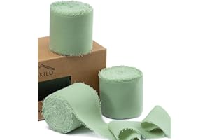 Sage Green Ribbon Chiffon Ribbon for Gift Wrapping, FAKILO Fringe Ribbon 3 Rolls 1.5'' x 7 Yd Vintage Ribbon Set for Wedding Invitations, Birthday/Holiday Party Decorations, Bridal Bouquets