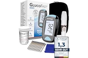GLUCOFAST Duo Blutzuckermessgerät Starter-Set – inkl. 10 Teststreifen & Lanzetten | Diabetes Messgerät für mg/dl Messung | Präzise & einfach anzuwenden