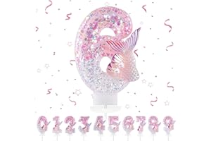 ‎MACLUNAR Geburtstagskerzen Zahlen 6,3D Meerjungfrau Geburtstagskerzen,Rosa Geburtstag Kerzen 6, Kuchen Topper Dekoration Kuchendeko Geburtstag, Geburtstagskerzen für Geburtstagsdeko