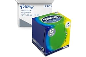 Kleenex Cubo Veline Facciali 8825 – 3 Veli, Extra Morbide con Balsamo PRossoettivo alla Calendula e Aloe Vera – Pack da 12 x 56 Fogli Totale 672 Fogli, 12x56/ 672