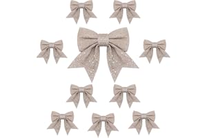 TOPWAYS 10 Stück Weihnachtsschleifen, Schleifen Weihnachtsbaum Champagnergold, Glitzer Schleifen Weihnachtsbaumschmuck für Familienfeiern Party Dekoration für Weihnachten Urlaub Hochzeit Feierlichkeiten