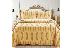 Rugs Inn Cozy Bedspread Throw – 3Pcs Embossed Quilted Comforter Warm Bed Coverlet Bedding Set for Bedroom Decor with 2 Pillow Sham (Super King, Mustard)