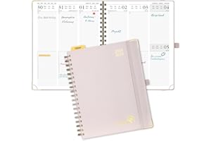 ‎POPRUN POPRUN Kalender 2024 2025 Buchkalender 25,5 x 20,5 cm, 17-Monate-Terminplaner Ringbuch (Aug.2024-Dez.2025), Wochenplaner 2024 2025 Hardcover mit Plastiklineal, 80 GSM Papier - Hellrosa