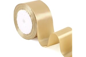 JJSHUND Ruban Doré Noel, 5 cm x 22 m Ruban Satin Doré Ruban Cadeau Ruban Large Décoration pour Emballage Cadeau Noël Fête Mariage anniversaires Gâteau Bouquet Faire Artisanat
