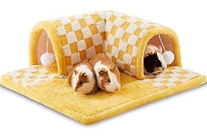 JEVND Guinea Pig Hideout Tunnel House Large, Removable Cozy Guinea Pig Hides and Tunnels Tubes Fleece for Cage Corner, Rat Tunnel Toy, Soft Small Animal Tunnel for Rats Chinchillas Ferrets (Yellow)