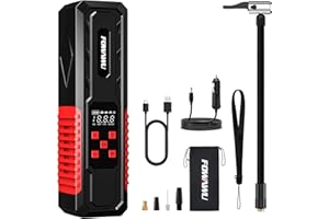 FOWAWU 7800mAh Compresseurs d'air Portatifs 150 PSI,Pompe a Velo Electrique Mini Compresseur Portatif Voiture avec Manomètre Eclairage LED Digital LCD 12V DC Câble pour Auto Moto Vélo Ball