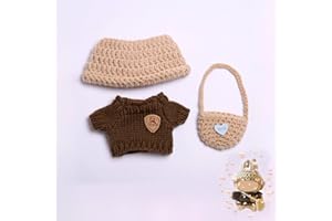 JIOLINK Vestiti per Labubu 3 Pezzi Vestito per 17 cm Labubu Peluche Bambole Vestitini per Labubus Doll 17 cm Maglione Grigio Marrone Cappello per Collezionisti, Regali Bambini