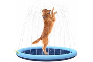 ECHDEN Tapis Jet d'eau Chien,Tapis d'arrosage Splash pour Chiens,Tapis de pulvérisation d'eau pour Chien Sprinkler Splash Pad Piscine épaisse et Durable pour Animaux de Compagnie Jouets d'eau (150CM)